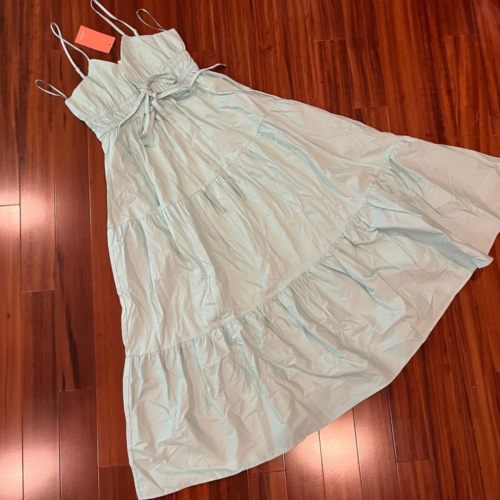 Cotton Mint Maxi Dress AIBLEE Boutique Pale Green Tier Smock Tie New Medium